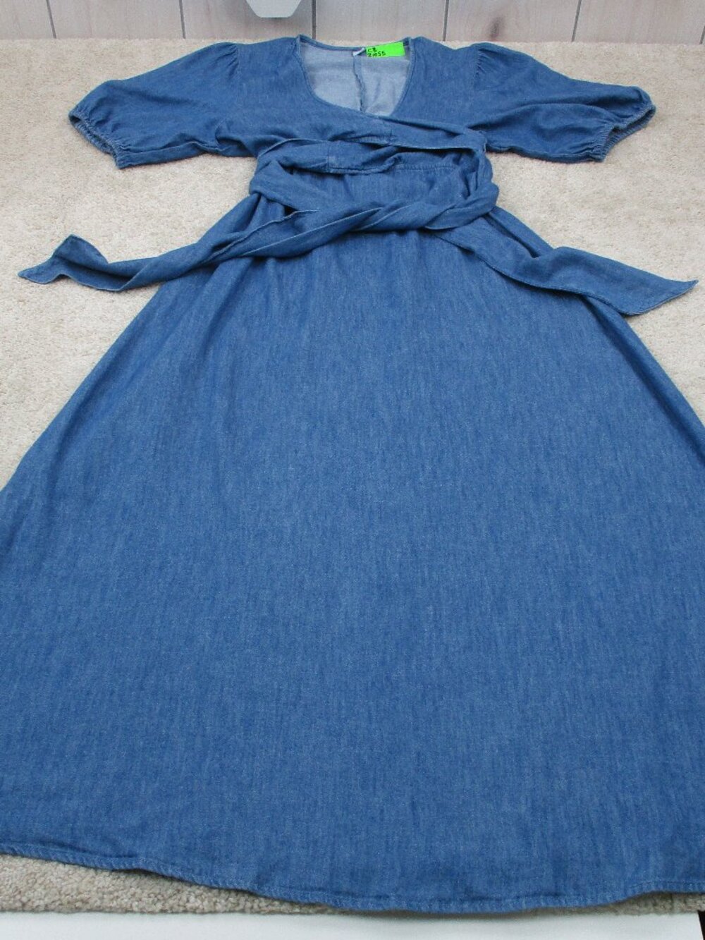 Old Navy Denim Puff Sleeve Wrap Maxi Dress Womens Size Large L
